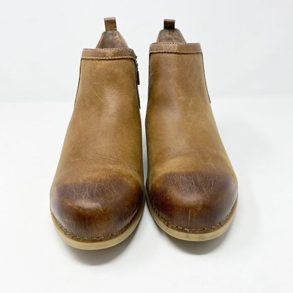 Dansko Brown Burnished Leather Ankle Booties Women's Size EU 42 EUC Side Zip - Picture 2 of 10